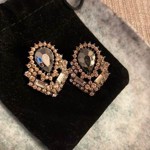 Black, pink and white crystal look earrings